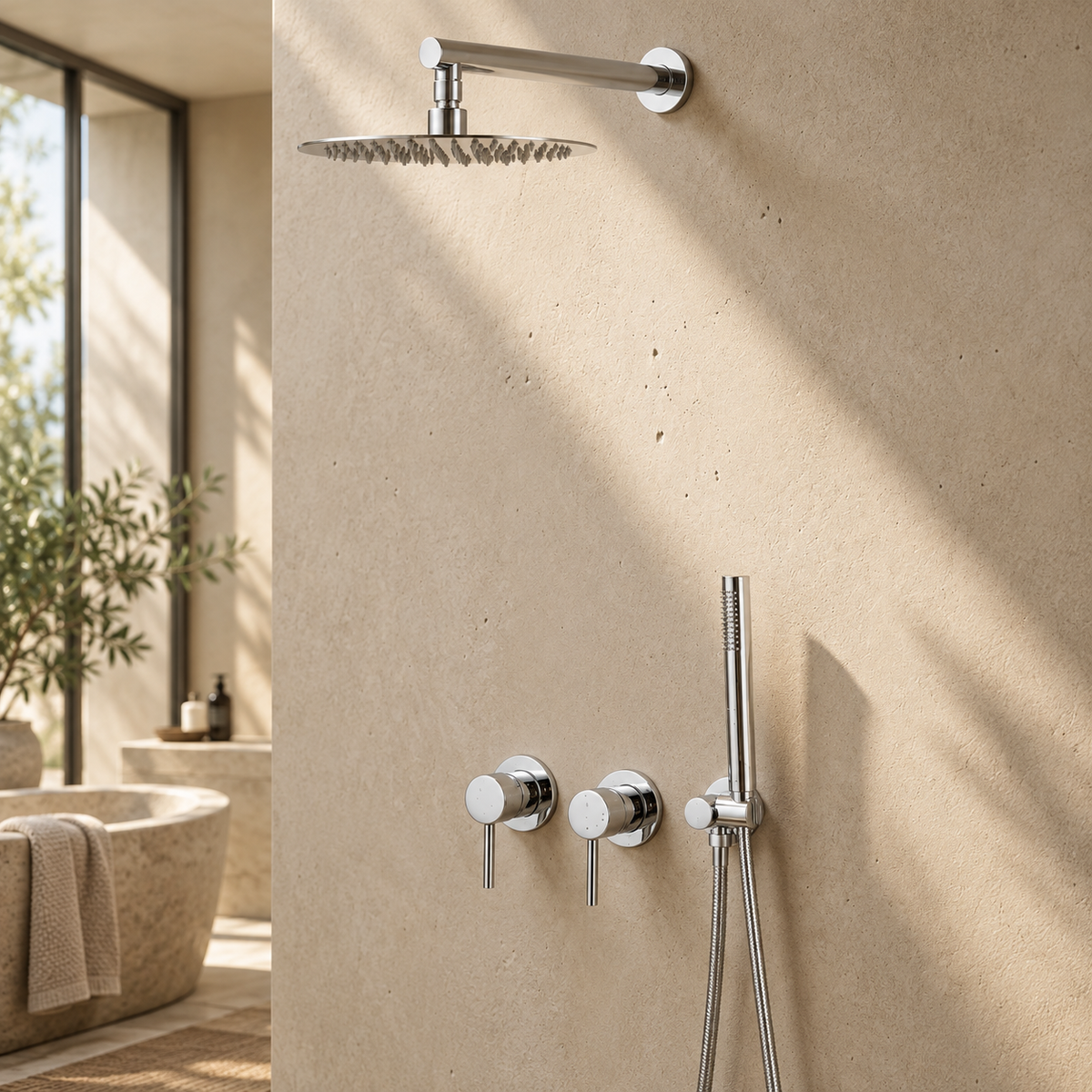 Colonne de douche encastrable chrome, ciel de pluie 360° Image