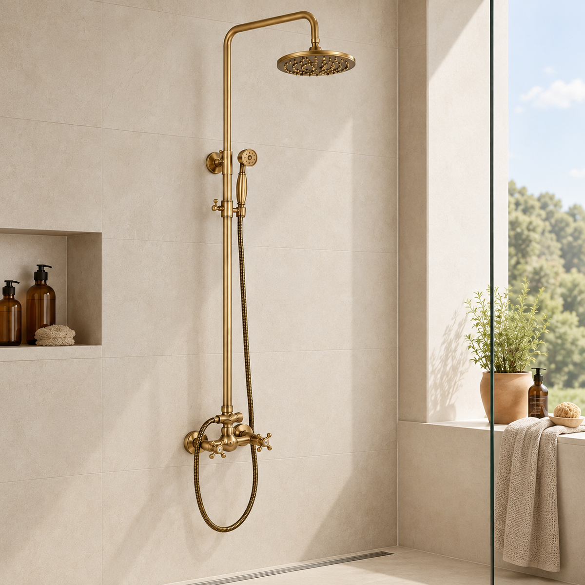 Colonne de douche thermostatique or brossé Image
