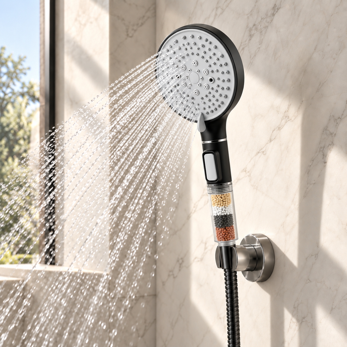 Pommeau de douche filtrant à billes minérales Image