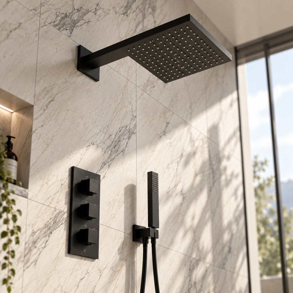 Colonne de Douche Encastrable Noir Mat Cascade