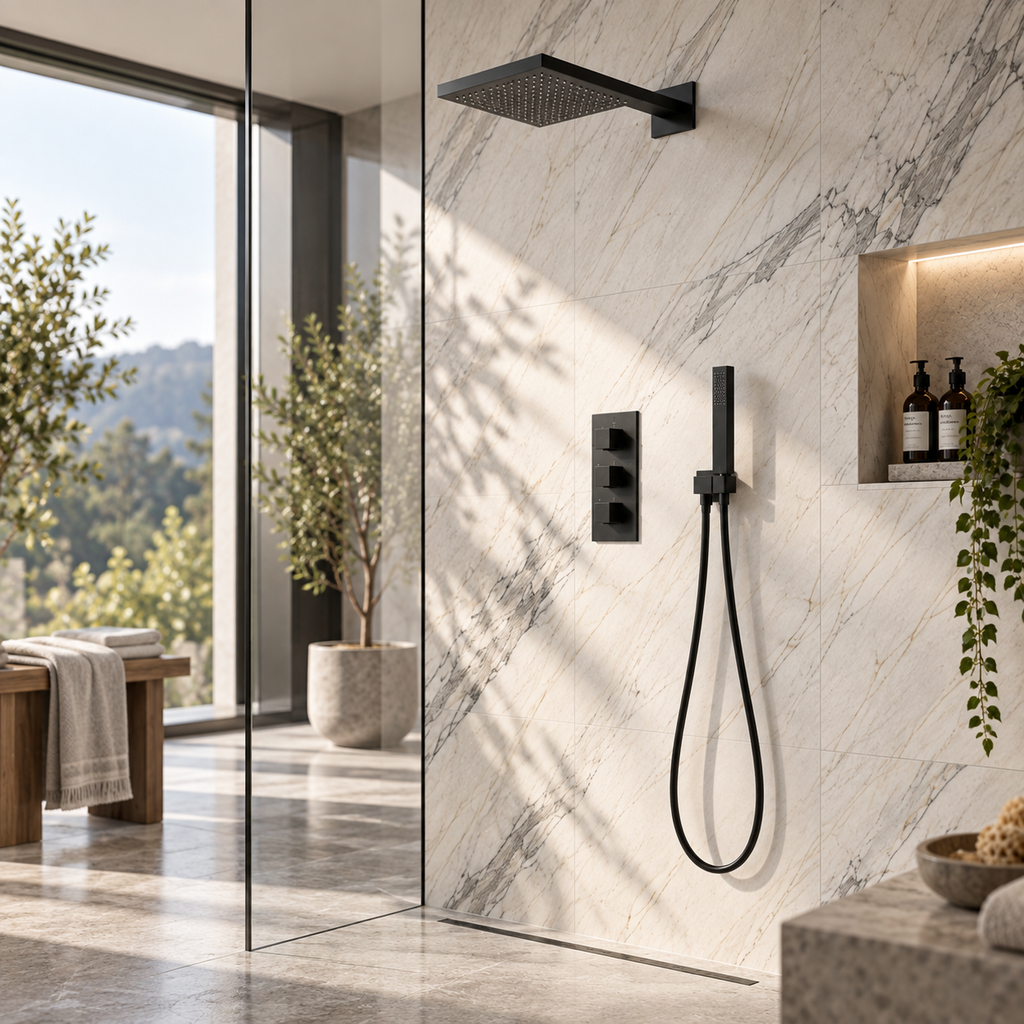 Colonne de Douche Encastrable Noir Mat Cascade