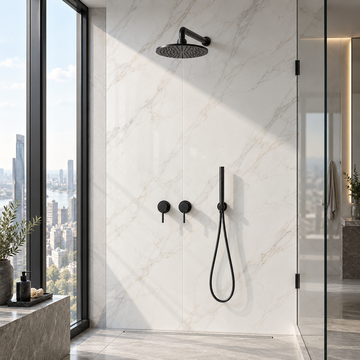 Colonne de Douche Encastrable Noir Mat 360°