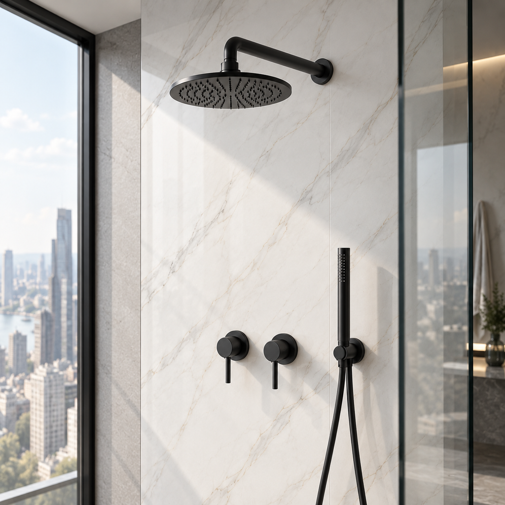 Colonne de Douche Encastrable Noir Mat 360°