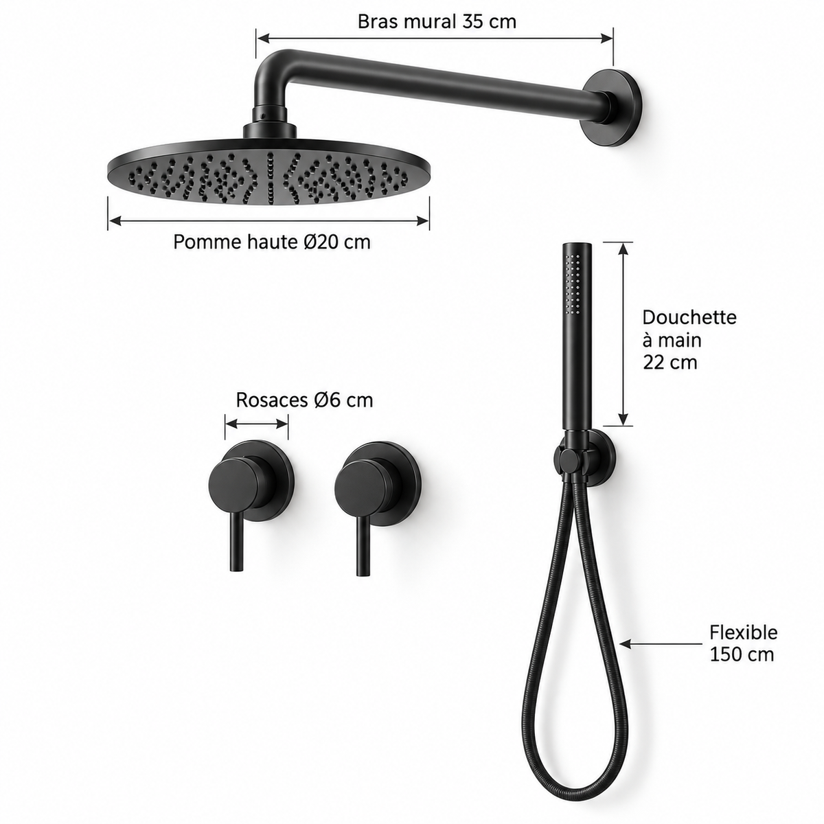 Colonne de Douche Encastrable Noir Mat 360°