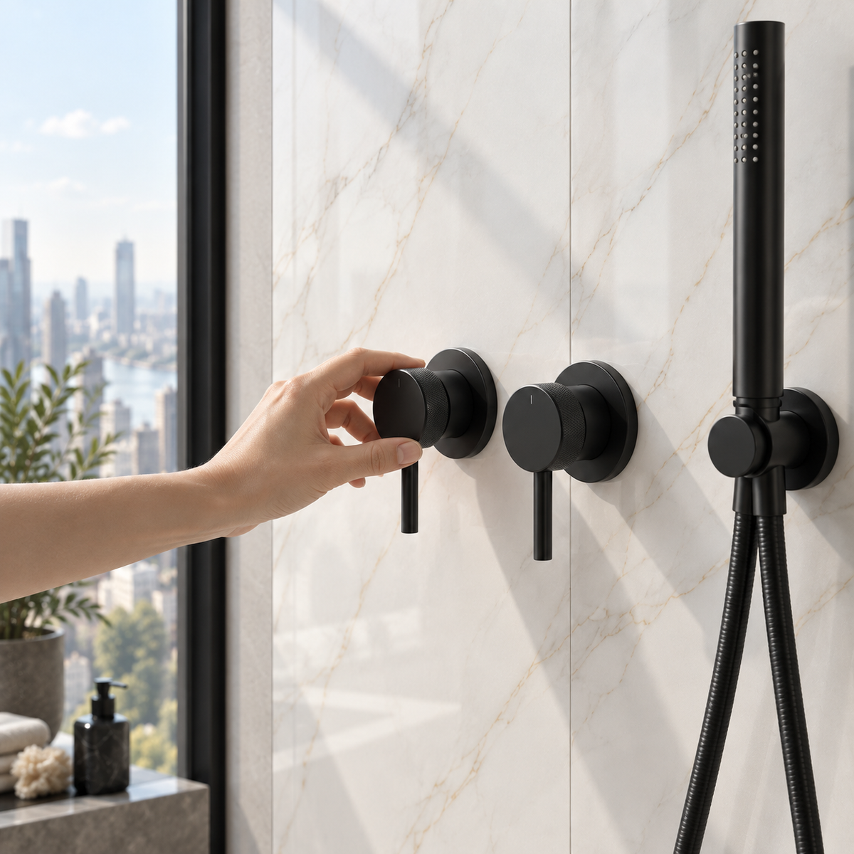 Colonne de Douche Encastrable Noir Mat 360°