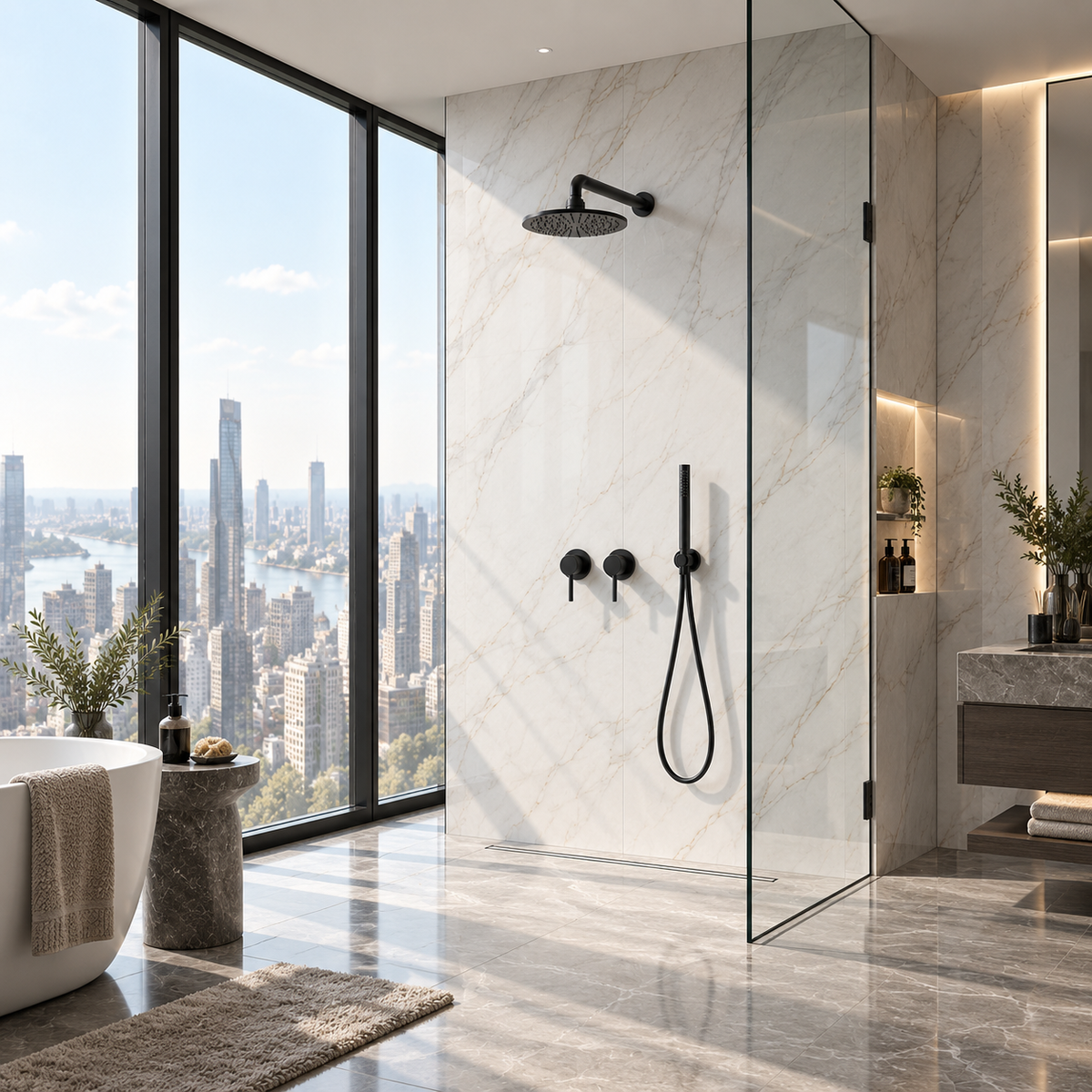 Colonne de Douche Encastrable Noir Mat 360°