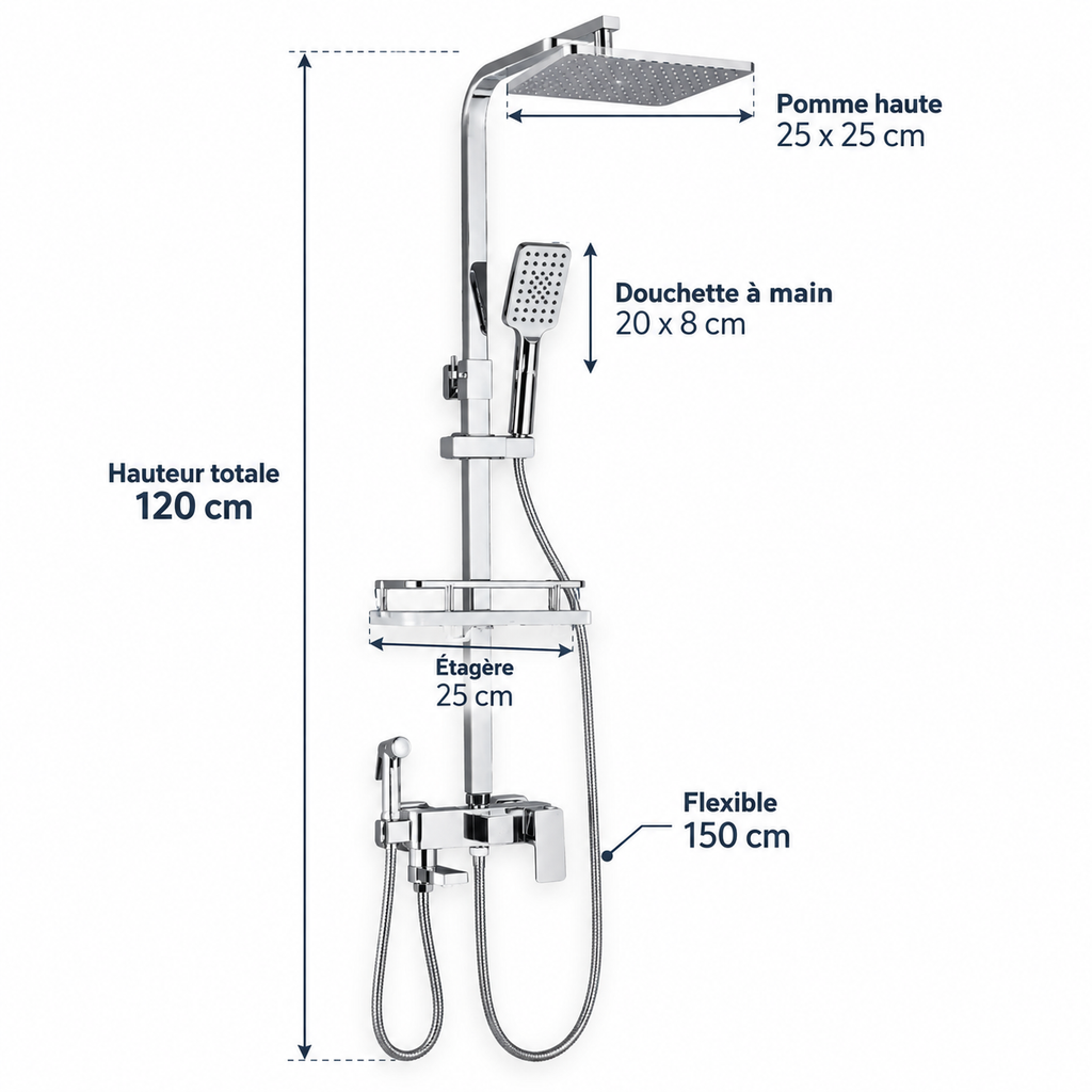 Colonne de Douche Chrome Réglable
