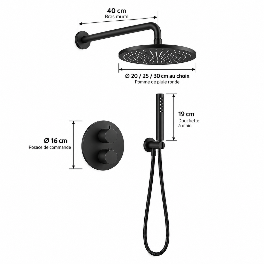 Colonne de Douche Encastrable Noir Mat