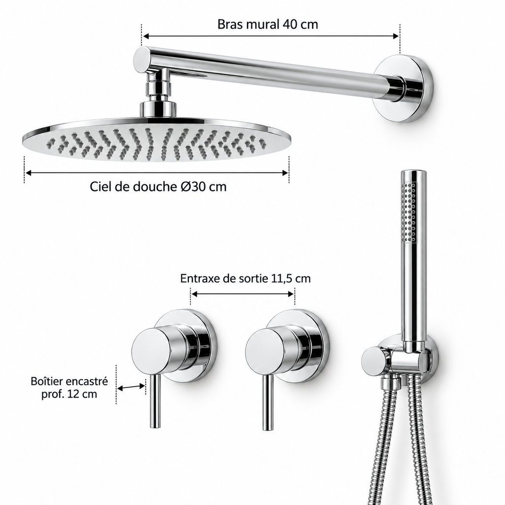 Colonne de Douche Encastrable Chrome 360°