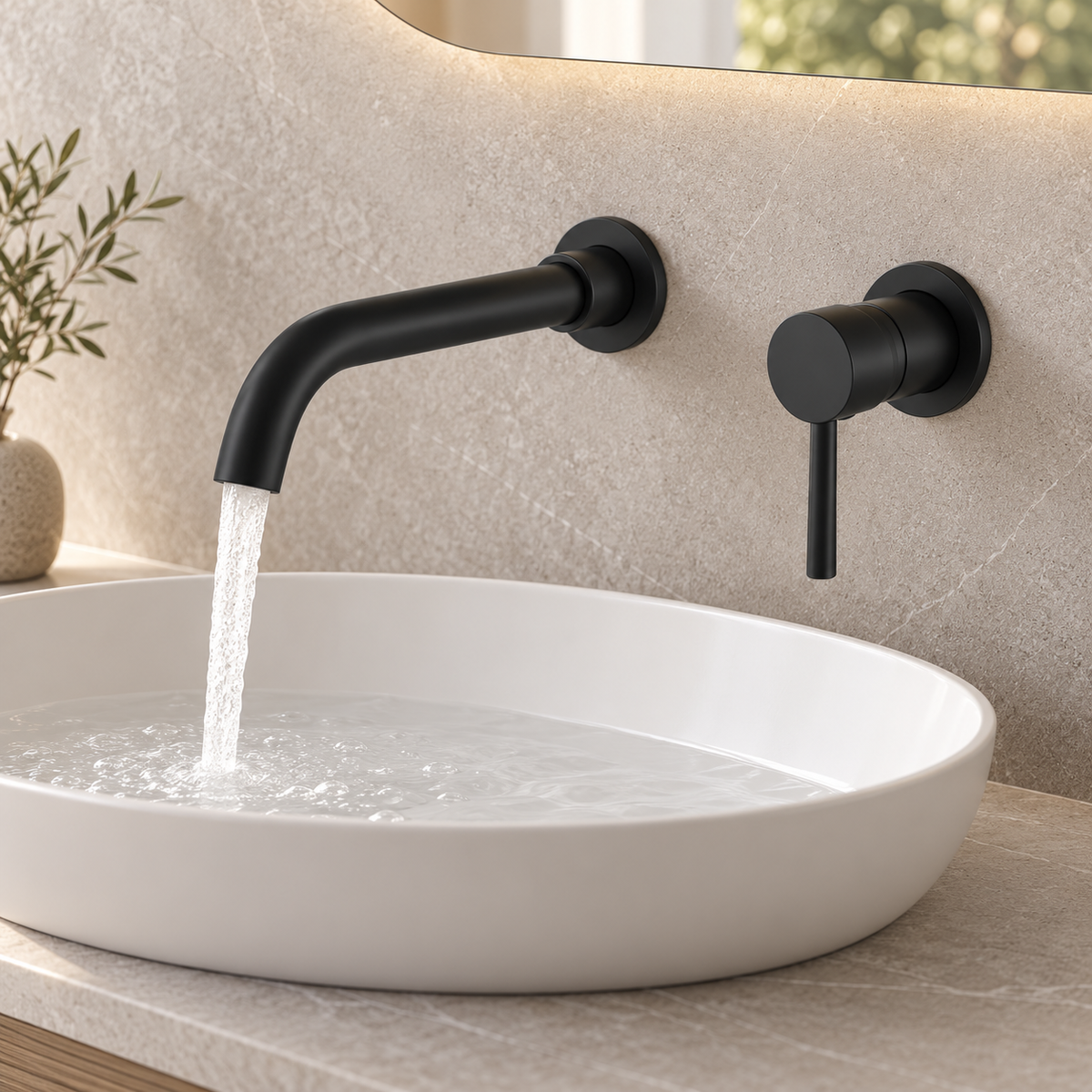 Mitigeur lavabo mural noir mat en laiton
