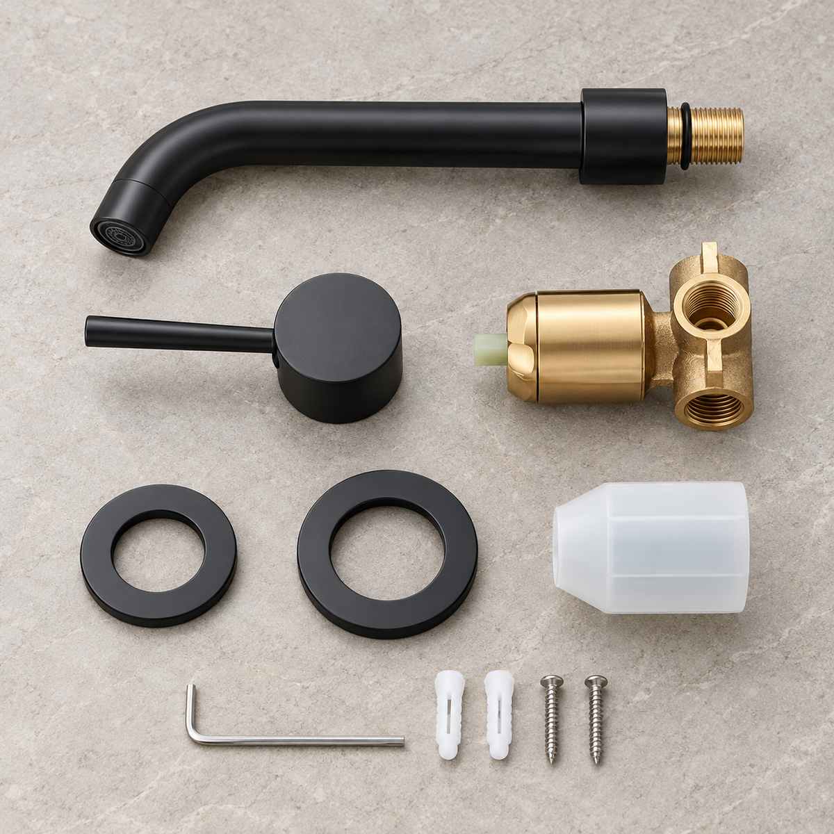 Mitigeur lavabo mural noir mat en laiton – vue 2